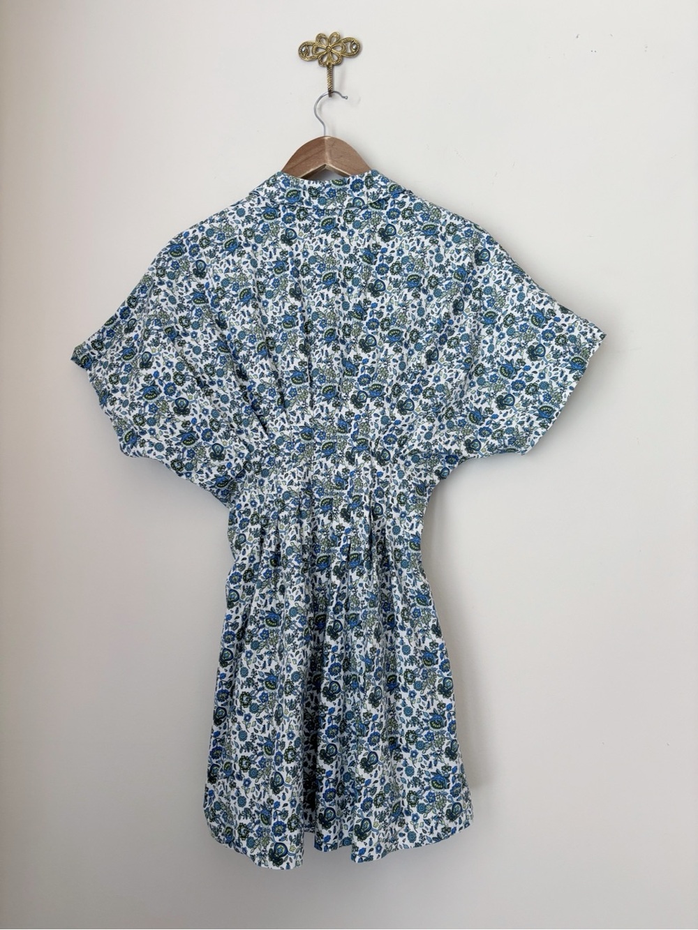 Anthropologie Exquise Blue Floral Tobie Mini Shirt Dress Small Summer Boho - Picture 5 of 10